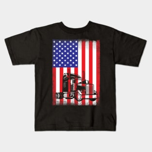 Truck Driver American Flag Kids T-Shirt